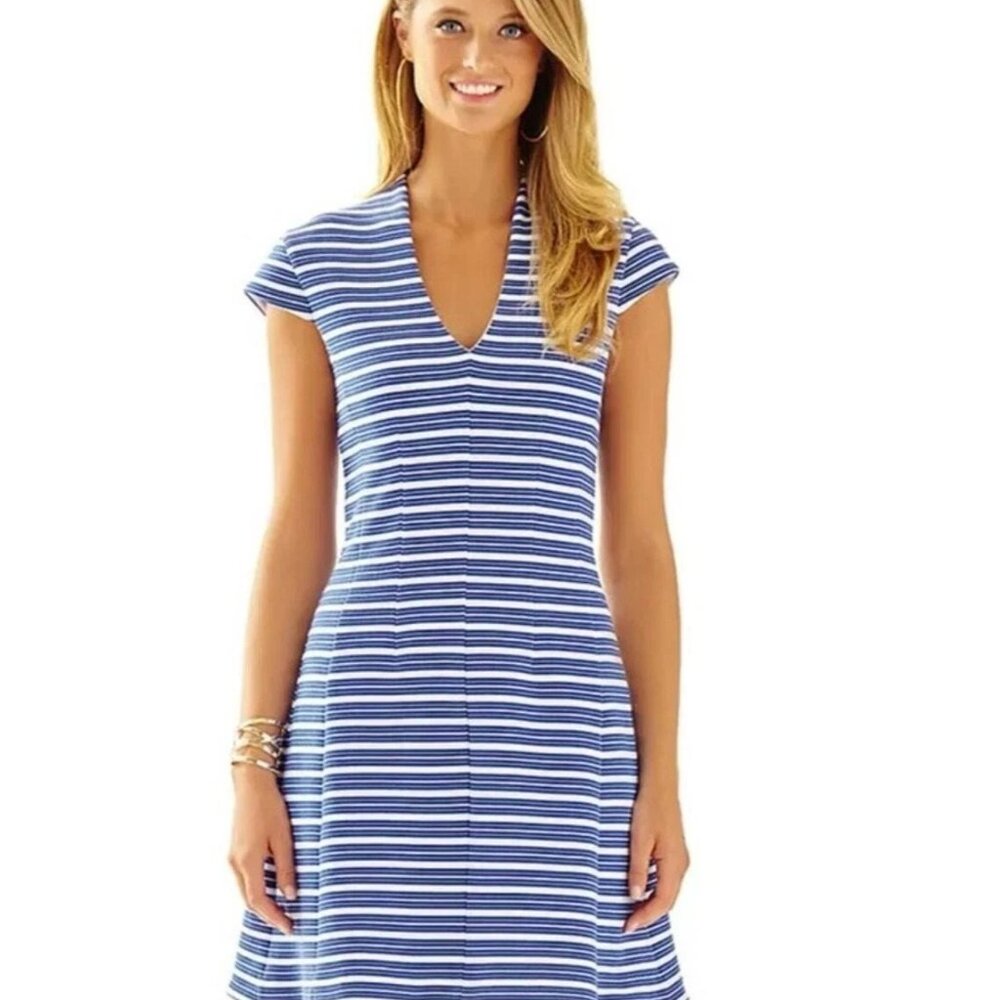 Lilly Pulitzer Dress Womens XS Blue Striped Ottoman Bree Stretch Casual Vacation
